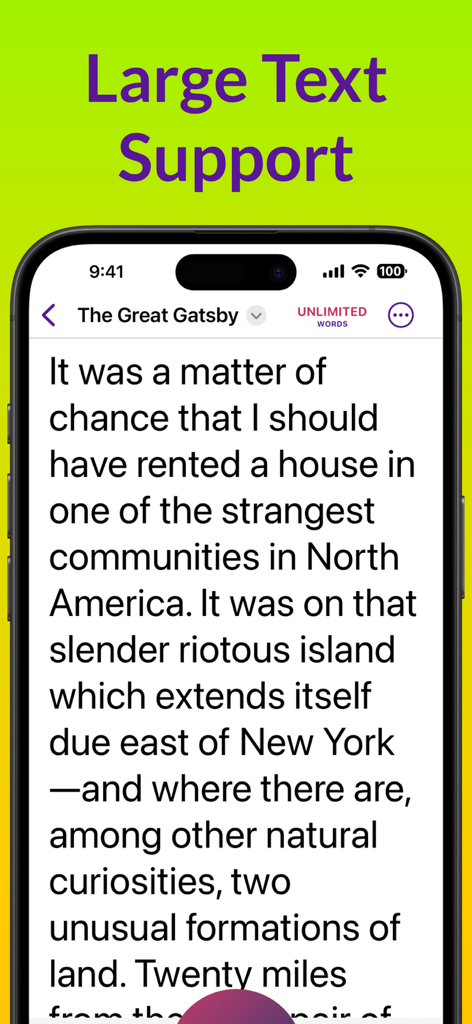 Display dello smartphone dell'app Scanner Libri OCR con supporto per testo di grandi dimensioni e contenuti di libri digitalizzati.