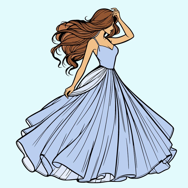 realistic woman with dress flowing in the wind