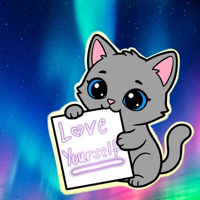 a small cat with a blank sheet of paper in its hand. the cat is sooooooo cute!