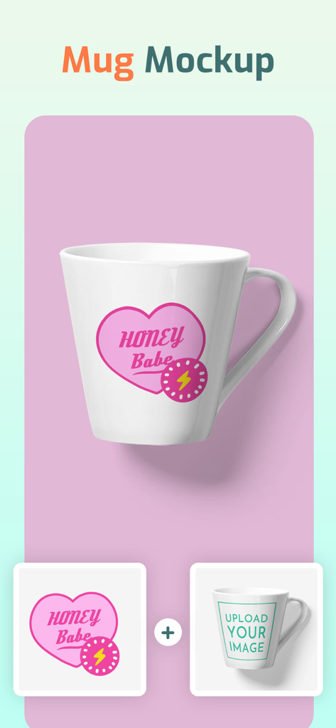 Mockup Generator - Mockitup - 3Dの白いマグカップモックアップに、カスタムのピンクのハートデザインが適用されている様子を示すインターフェース