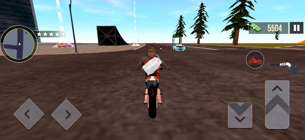 Gangster Game: Warlord Mafia - Un personaje montando una motocicleta en el entorno de mundo abierto de Gangster Game Warlord Mafia.