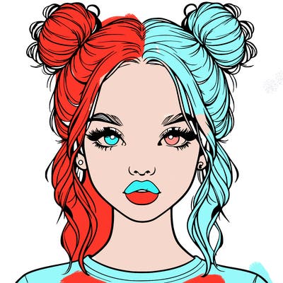 realistic girl with two buns in hair and lips