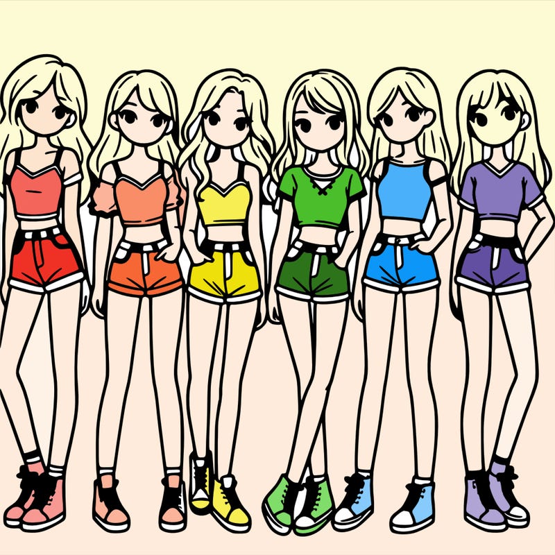 a group of girls wearing crop tops and shorts