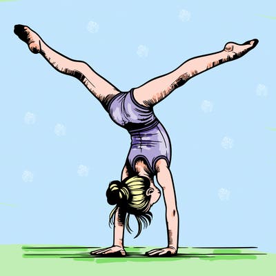 realistic gymnastic hand stand girl in four splits