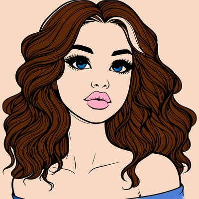 realistic girl with wavy hair and lips
