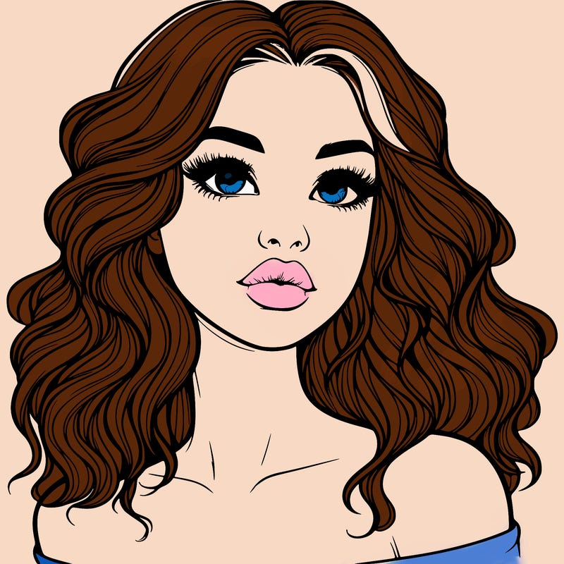 realistic girl with wavy hair and lips