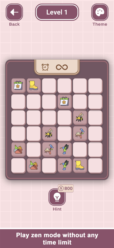 Flip The Tile matching game zen mode screenshot showing Level 1