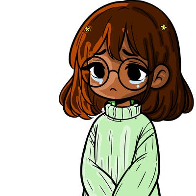 sad girl with glasses in a sweater