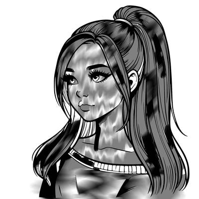 realistic girl with a high ponytail