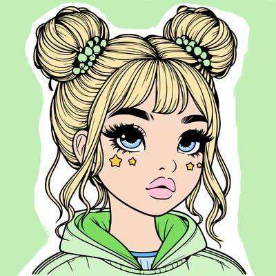 realistic girl with space buns