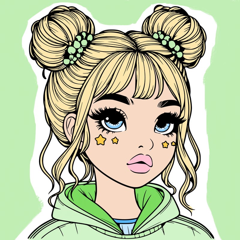realistic girl with space buns