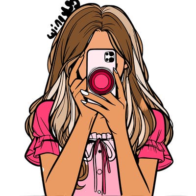 a realistic girl holding her phone taking pictures