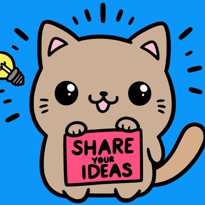 a cute cat saying share your ideas