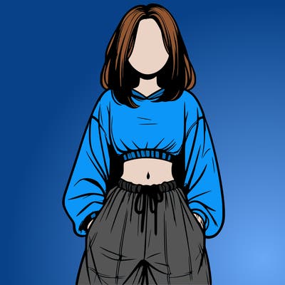 realistic girl faceless with baggy pants and a crop top
