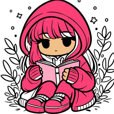 girl in oversized hoodie reading a book