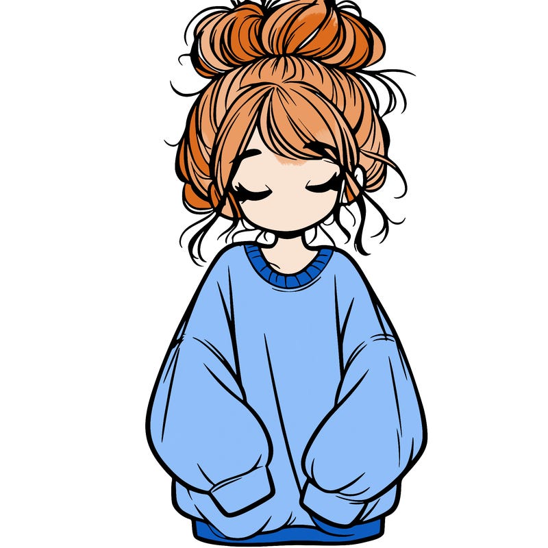 girl with baggy sweatshirt and messy bun