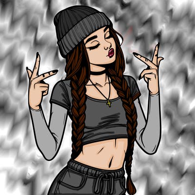 realistic teenage girl with braids and a beanie and crop top doing 🫶🏼