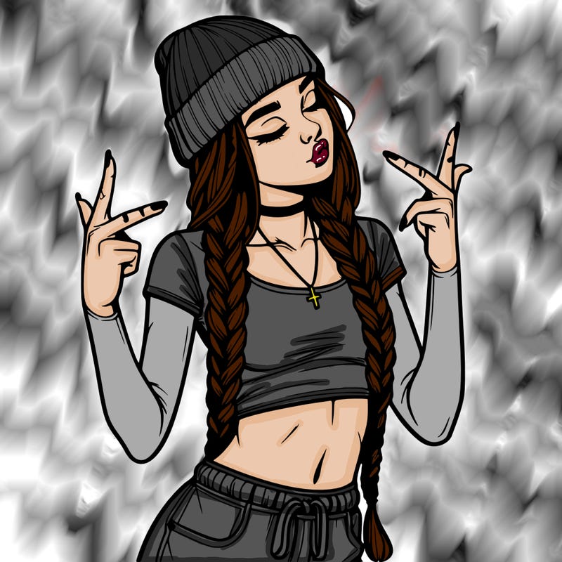 realistic teenage girl with braids and a beanie and crop top doing 🫶🏼