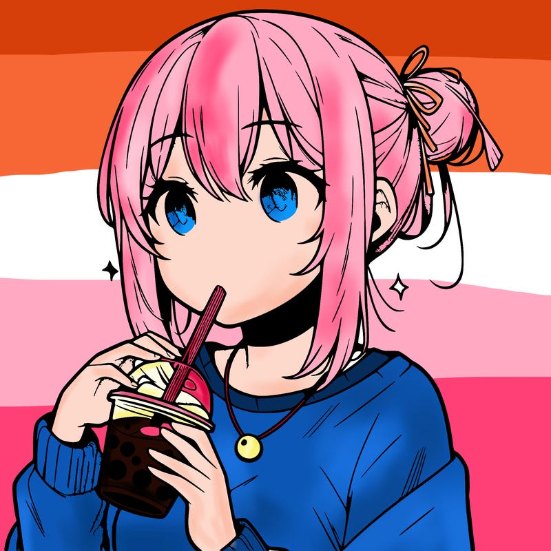 manga character drinking boba