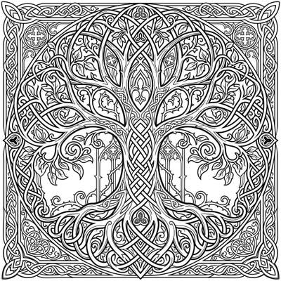 Immerse yourself in the captivating blend of ancient symbolism and dark elegance with this Gothic Celtic Tree of Life coloring page. Its intricate knot patterns and ornate details promise hours of mindful and creative engagement.