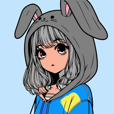 realistic girl wearing a bunny hoodie