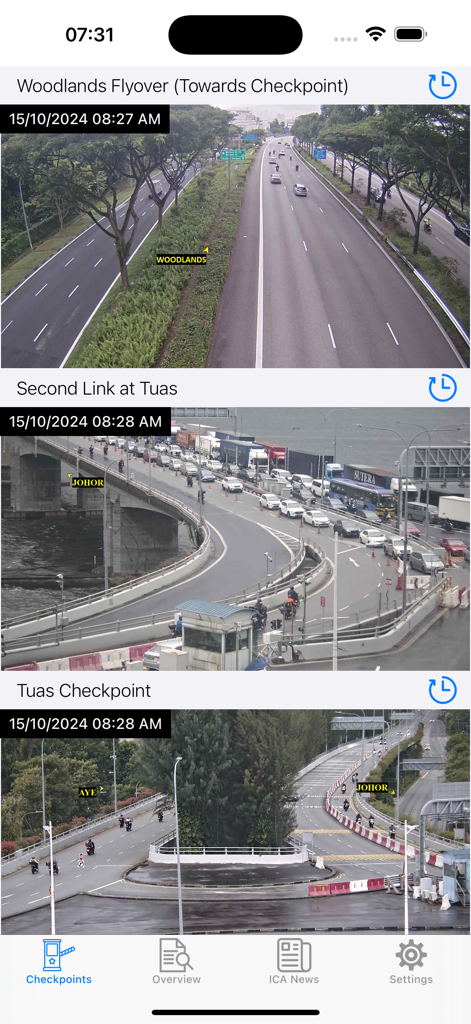 Live traffic camera feeds for Woodlands and Tuas checkpoints