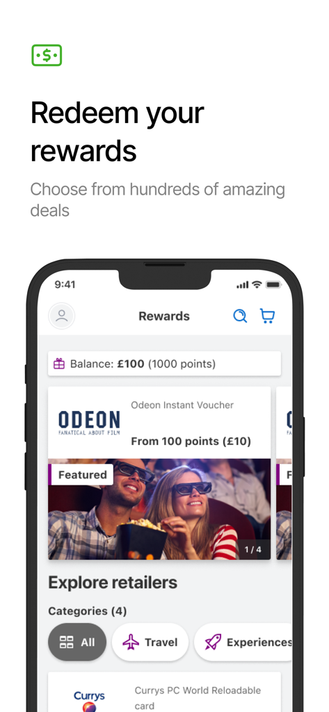 Connect+ - Connect plus app screen showing employee reward points and retail discount deals.