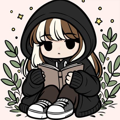 girl in oversized hoodie reading a book