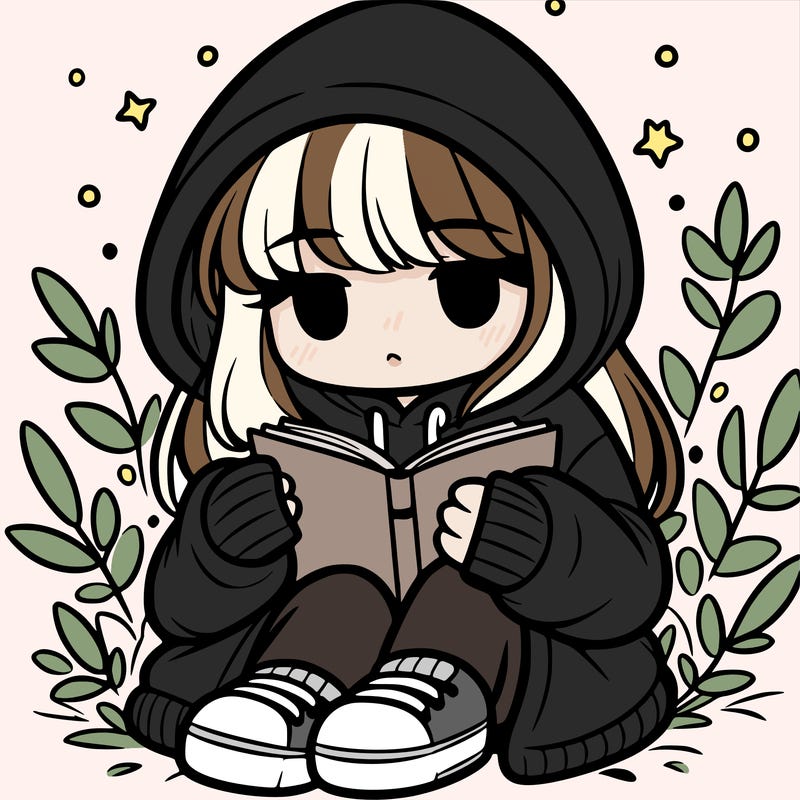 girl in oversized hoodie reading a book