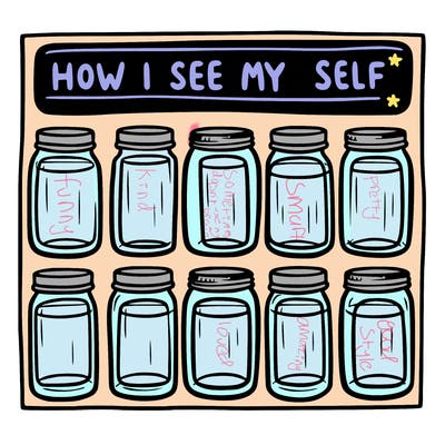 8 empty jar and at the top is says “how i see myself jars”