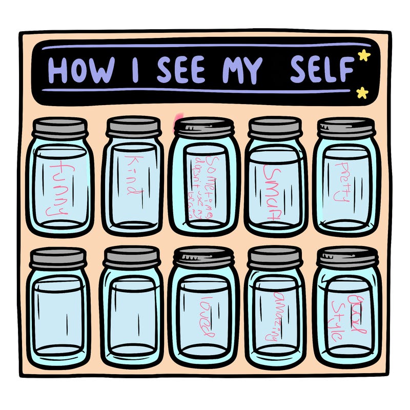 8 empty jar and at the top is says “how i see myself jars”