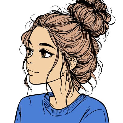 a realistic girl with a messy bun
