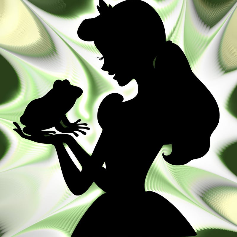 a shadow of a princess holding a frog realistic
