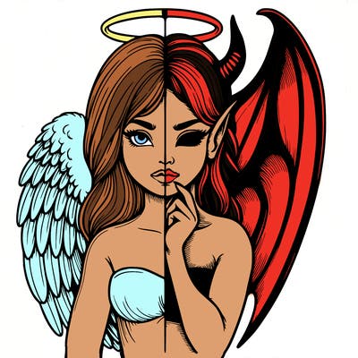 realistic angel half demon