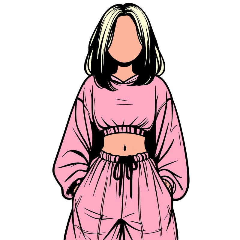 realistic girl faceless with baggy pants and a crop top