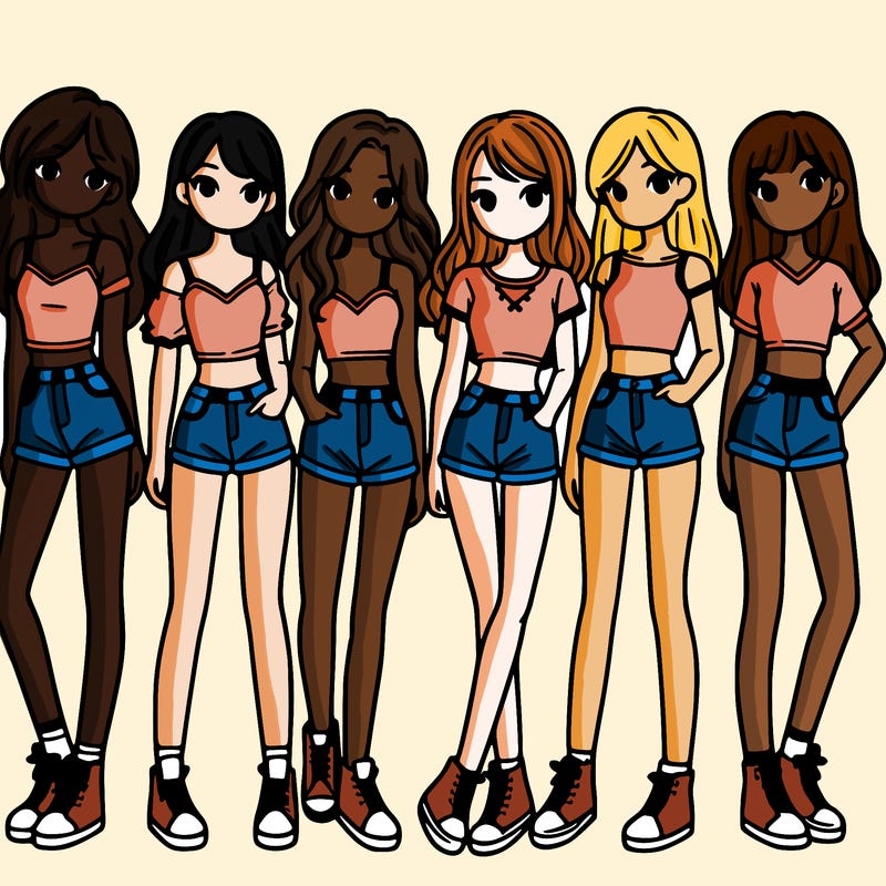 a group of girls wearing crop tops and shorts