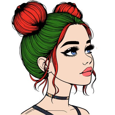 realistic girl with buns on the top of her head