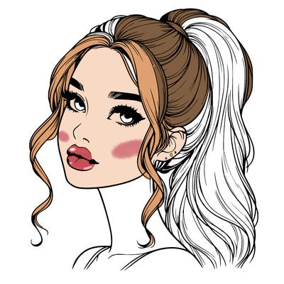 realistic girl with a ponytail on her hair and lips