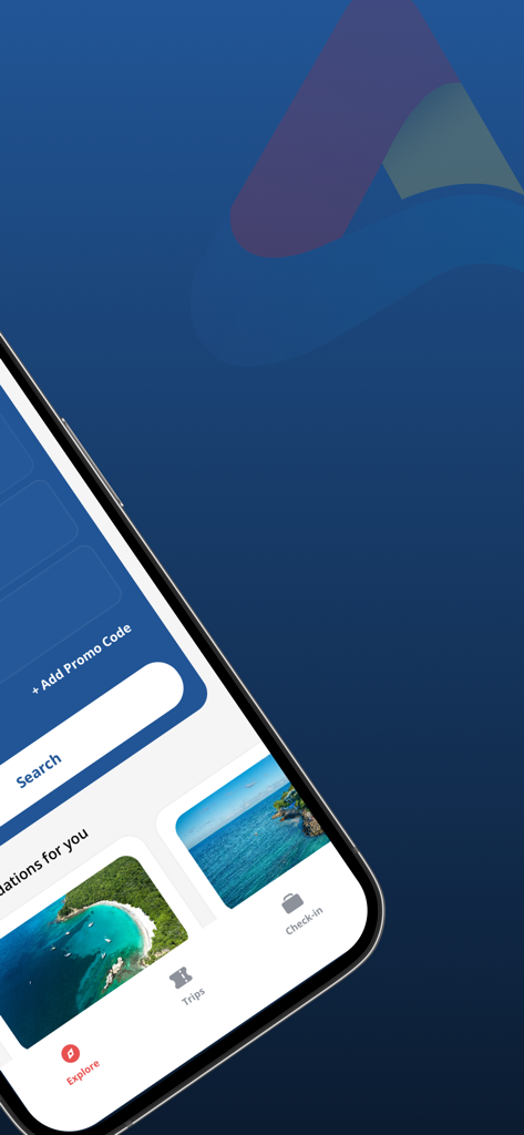 항공편 검색 옵션 및 카리브해 목적지 하이라이트가 있는 Liat Air 앱 화면