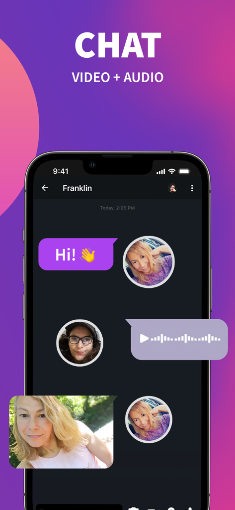 Wapa: Lesbian Dating & Chat - Wapa app interface showing video and audio chat messaging features for lesbian dating