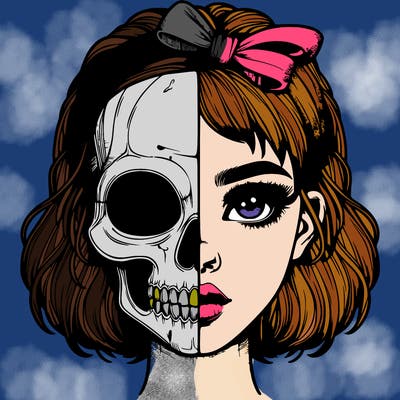 realistic girl with half skull mask