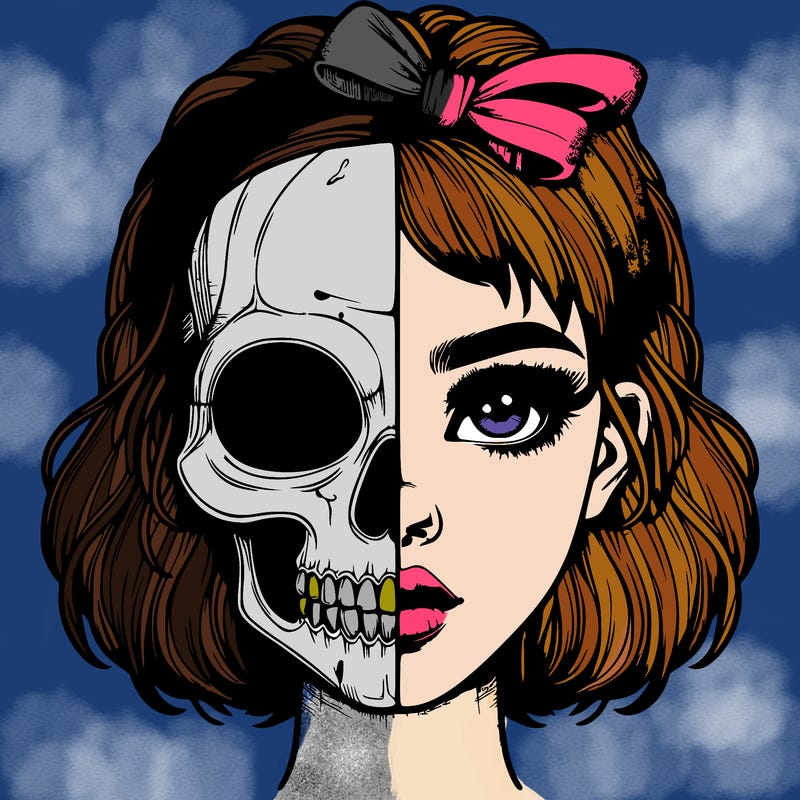 realistic girl with half skull mask