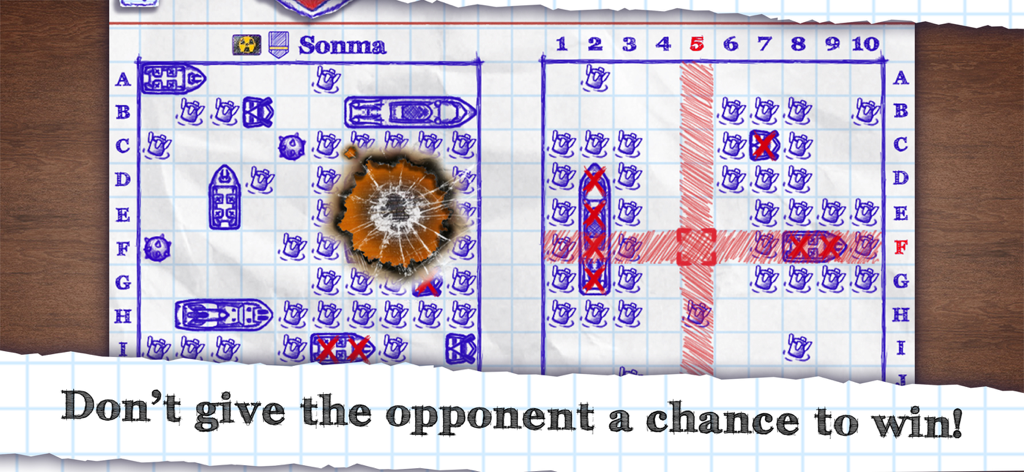 Sea Battle Online - Jogabilidade da Batalha Naval Online com navios desenhados à mão em papel quadriculado.