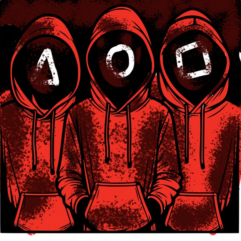 3 faceless people in  hoodies