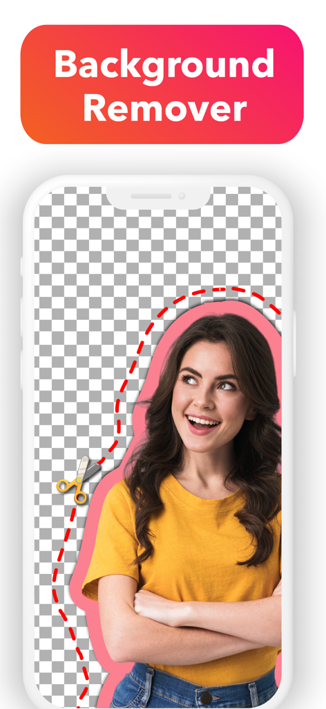 Magic Eraser:Remove Background - Mobile app interface demonstrating the background removal tool with a portrait of a woman.