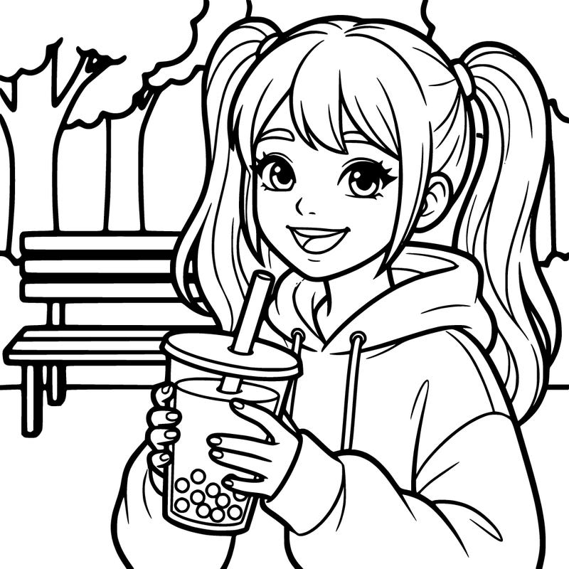 a girl with boba tea