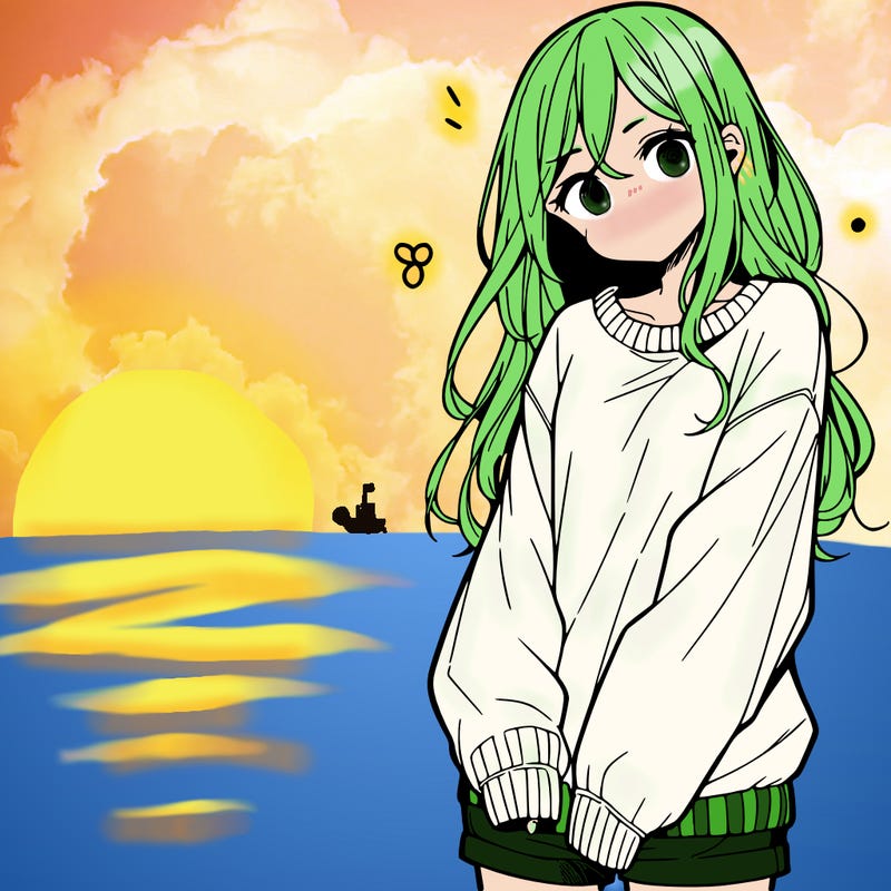 manga teen girl  in a sweater and baggy pants