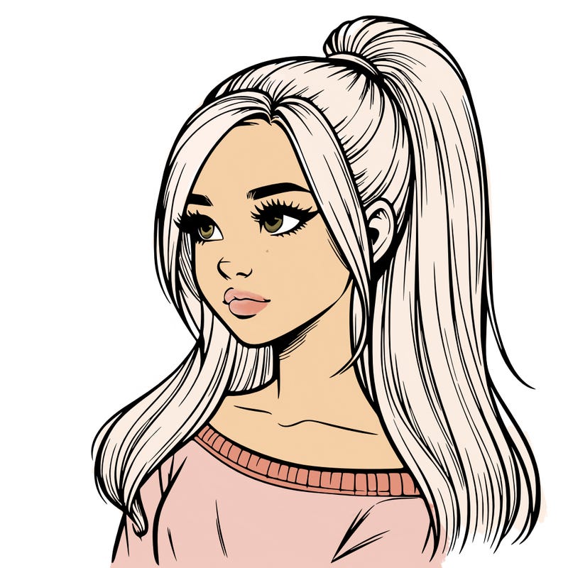 realistic girl with a high ponytail