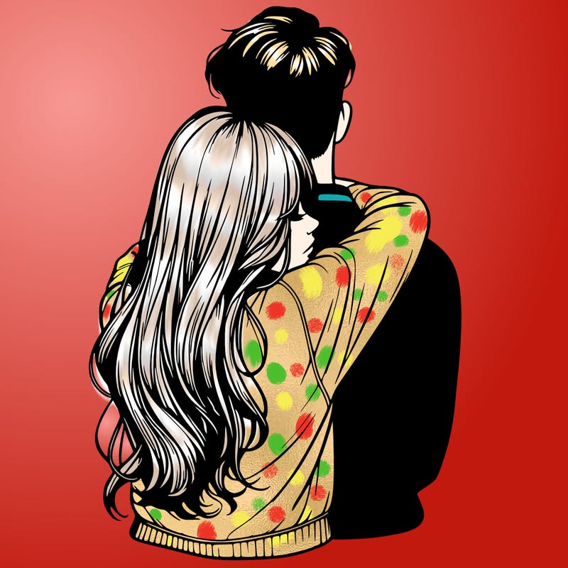 realistic girl hugging boyfriend from back
