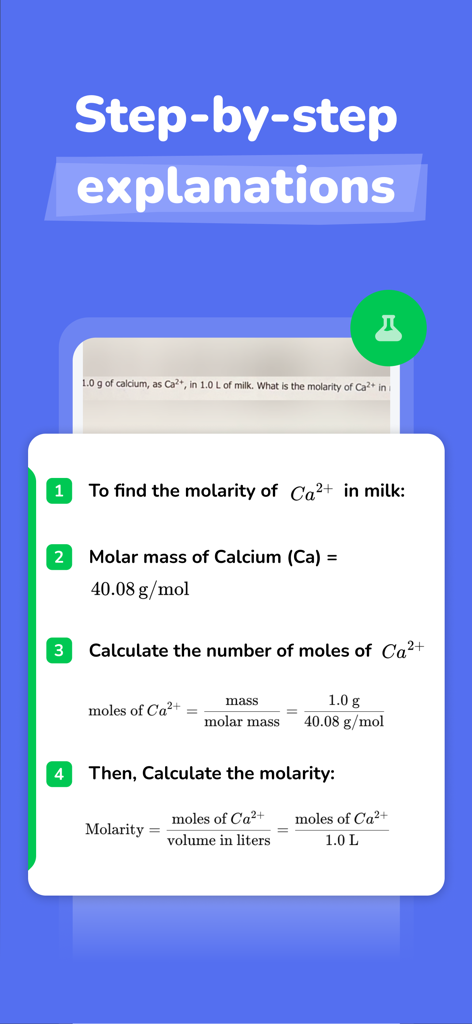 Coursology AI providing a detailed step by step chemistry problem solution on a mobile interface